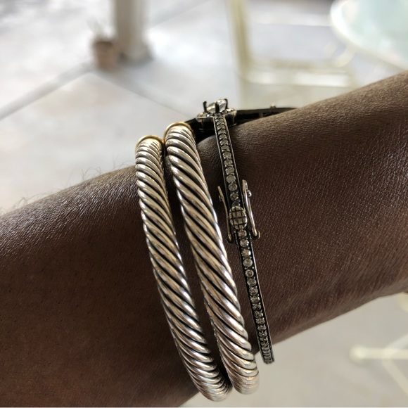 Black Boulder OPAL and Genuine Diamonds Hinged Bracelet - Picture 10 of 13